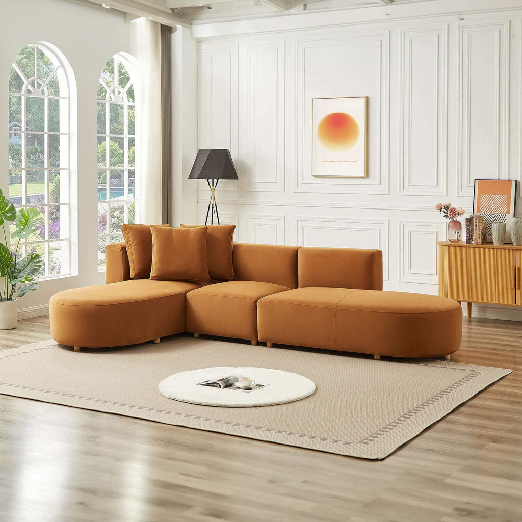 Silhouette Cognac Velvet Sectional Sofa