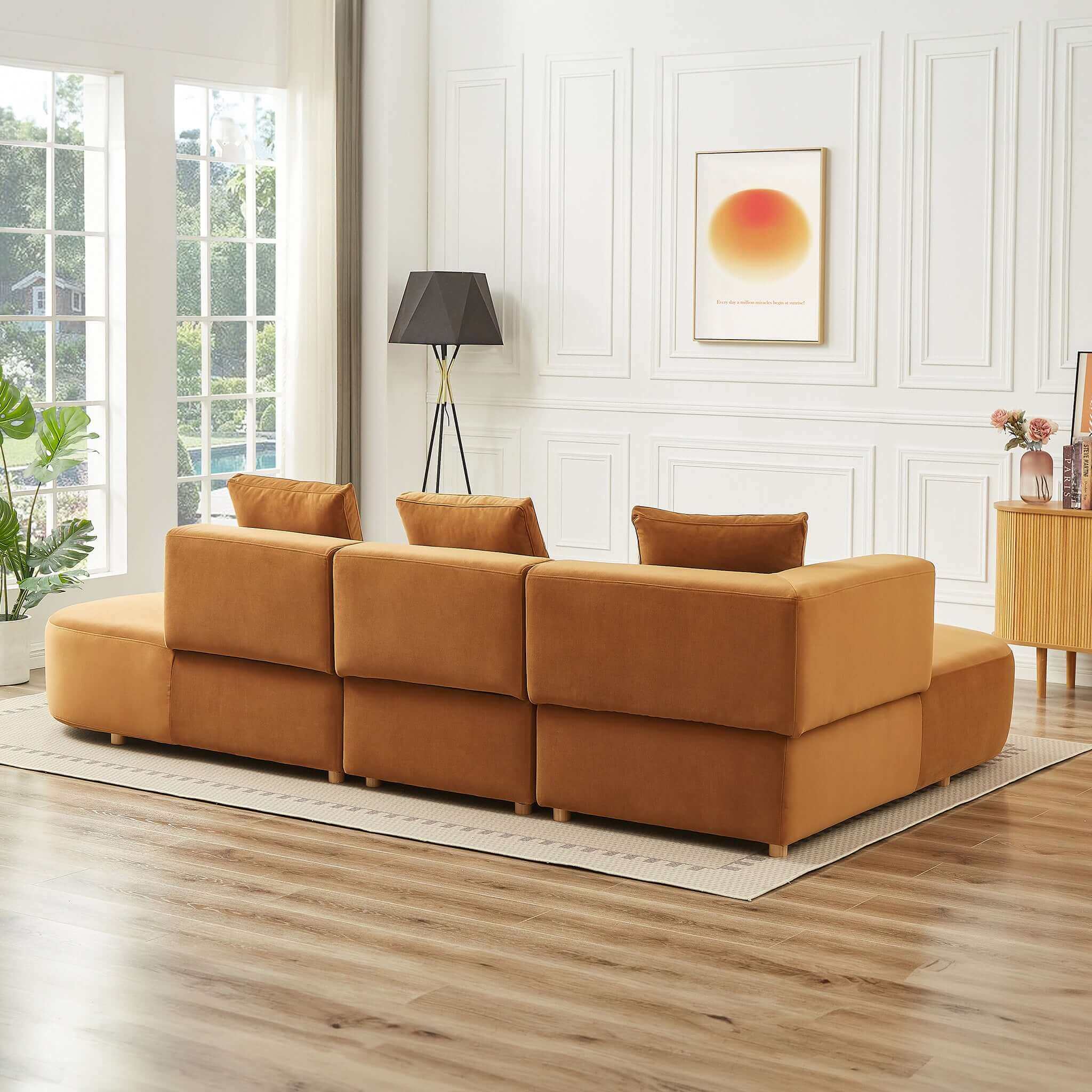 Silhouette Cognac Velvet Sectional Sofa