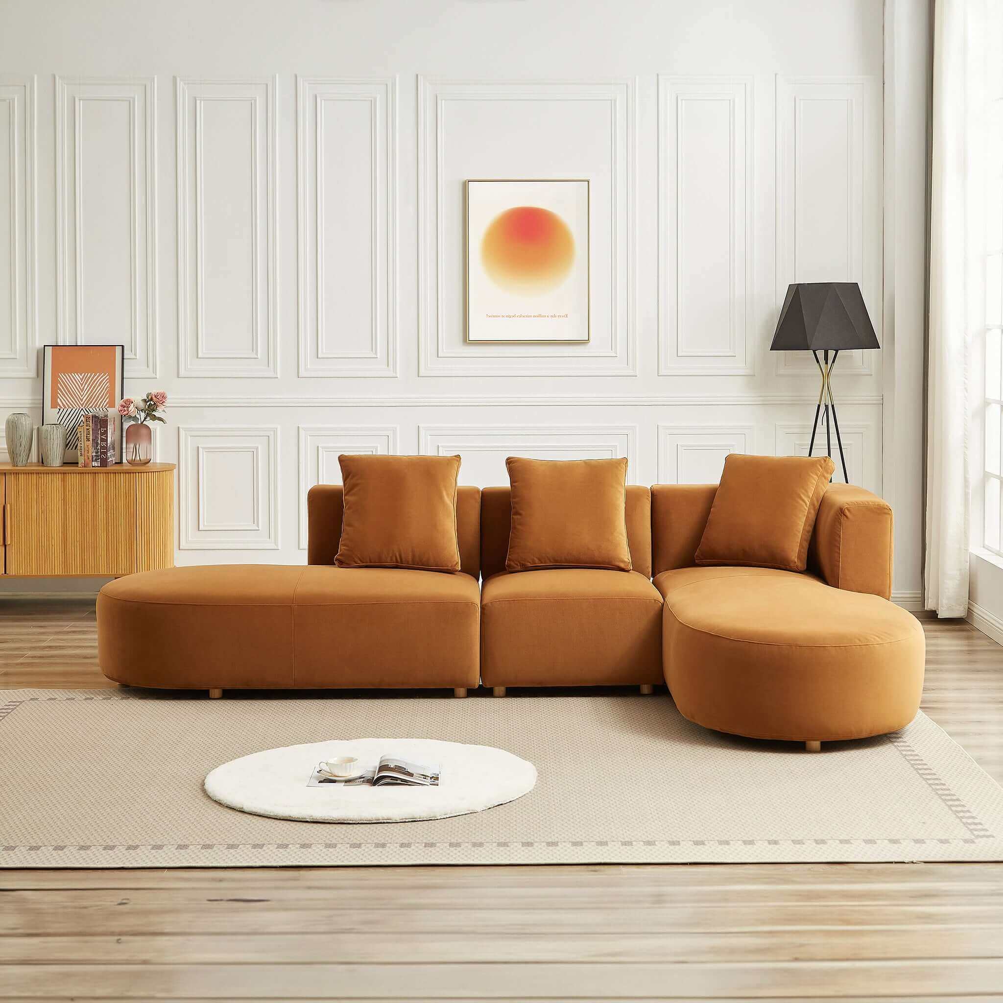 Silhouette Cognac Velvet Sectional Sofa